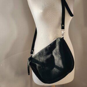 Black 100% Cow Suede Leather Crossbody Purse Small to Medium Sized